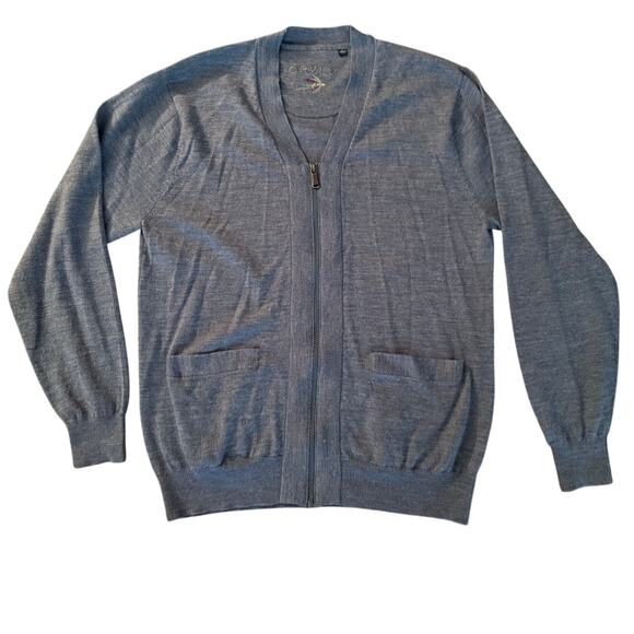 ORVIS full zip 100% merino wool gray long sleeve men's cardigan sweater top - Picture 1 of 7
